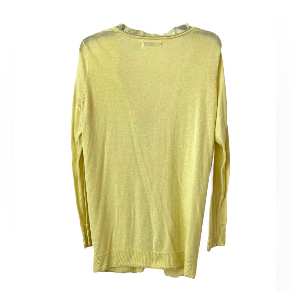 3 for $24 Yellow cardigan w/silver trim and flirty ruffles - Picture 2 of 6